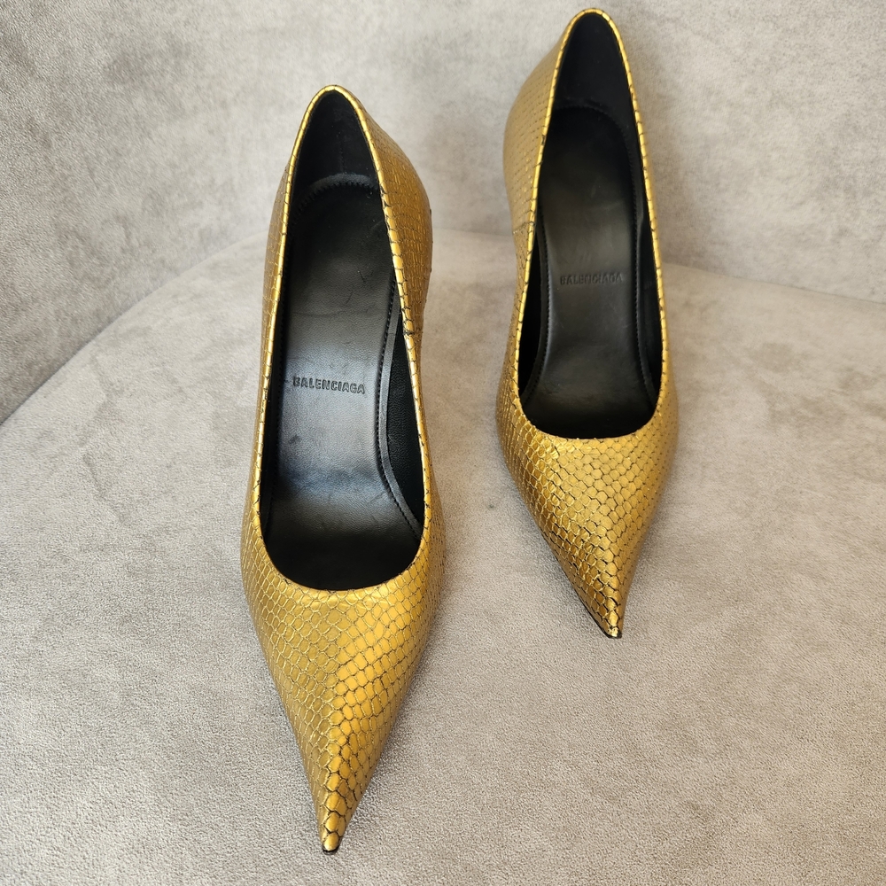 Balenciaga Pumps 8 Gold Leather Snake Essex Architectural Made Italy New $1020